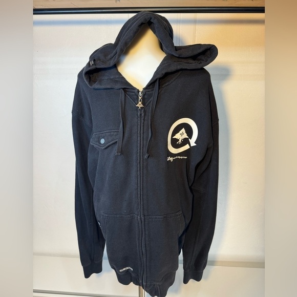 2XL LRG roots equipment zip up thick hoodie black with white logo 2 pockets - Picture 1 of 13